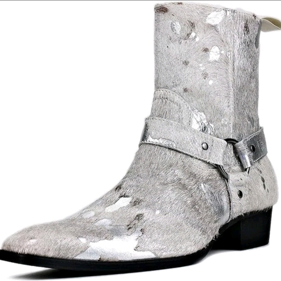 Men's Silver Leather Ankle Boots